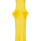 Andreeva lemon knit maxi dress with long sleeves and fitted waist, styled for a casual summer look.