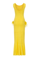 Andreeva lemon knit maxi dress displayed on a mannequin, featuring a fitted bodice and flowing skirt for a stylish summer look.