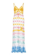 Handmade floral marine maxi crochet dress by Andreeva, featuring intricate crochet details and flowing fabric.