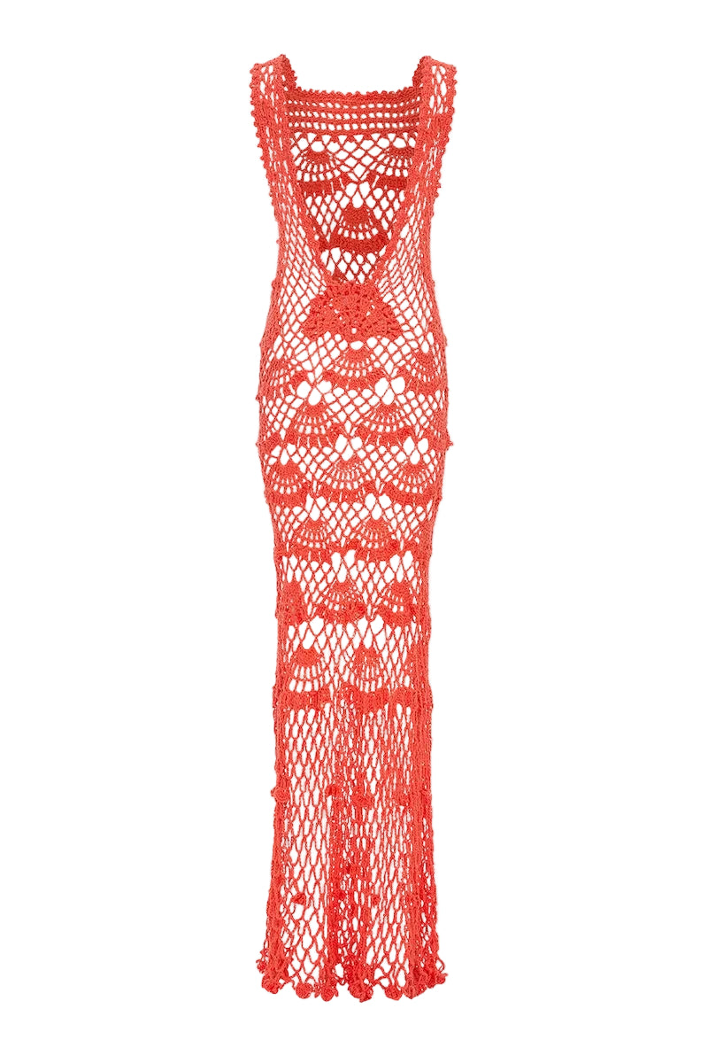 CORAL SHELL HANDMADE MAXI CROCHET DRESS | CULT MIA
