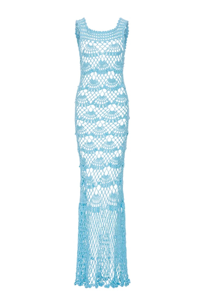 AQUA SHELL HANDMADE MAXI CROCHET DRESS | CULT MIA