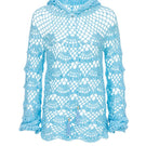 Andreeva aqua marine handmade crochet hoodie, soft knit top with intricate crochet pattern and hood, casual stylish women's clothing