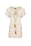 Handmade pearl crochet top by Andreeva, showcasing intricate crochet design and pearl accents, perfect for stylish casual wear.