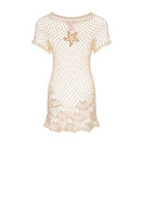 Handmade pearl crochet top by Andreeva, showcasing intricate crochet pattern and pearl embellishments, perfect for stylish tops.