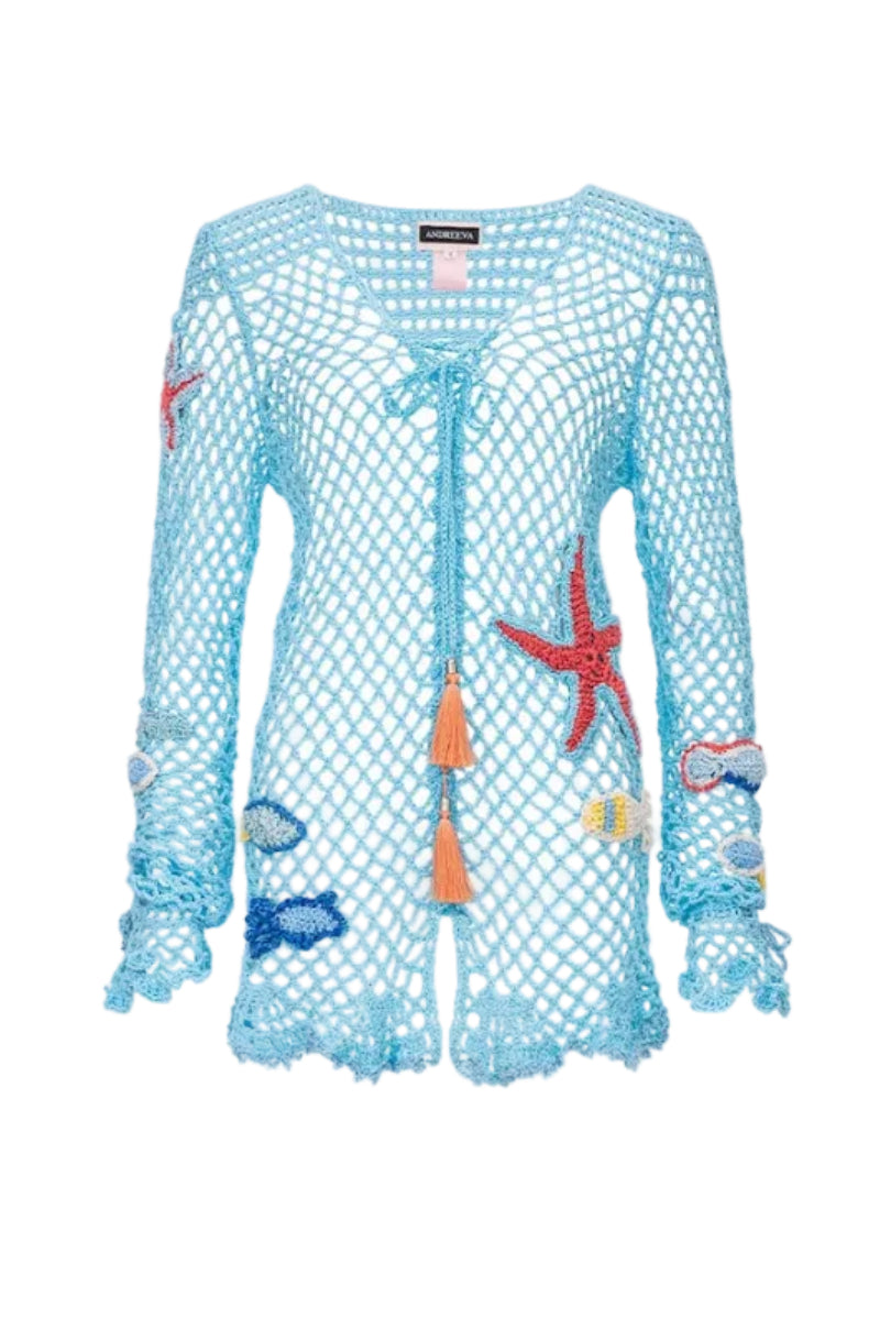 AQUA MARINE HANDMADE CROCHET TOP-COVER UP