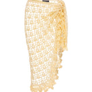 Yellow handmade crochet cover-up from Andreeva, featuring intricate crochet detailing and a relaxed fit, perfect for beachwear.