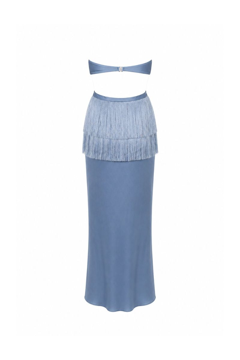 Baobab DUA maxi dress in cielo blu with flowing fabric and elegant design, perfect for summer or casual occasions.