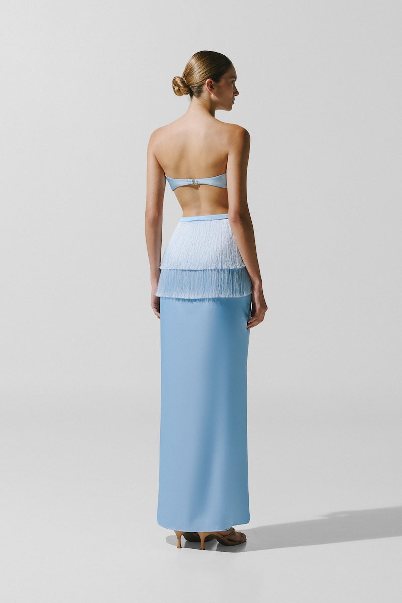 Baobab DUA Maxi Dress in Cielo Blu, flowing lightweight maxi dress with vibrant blue color and elegant design.