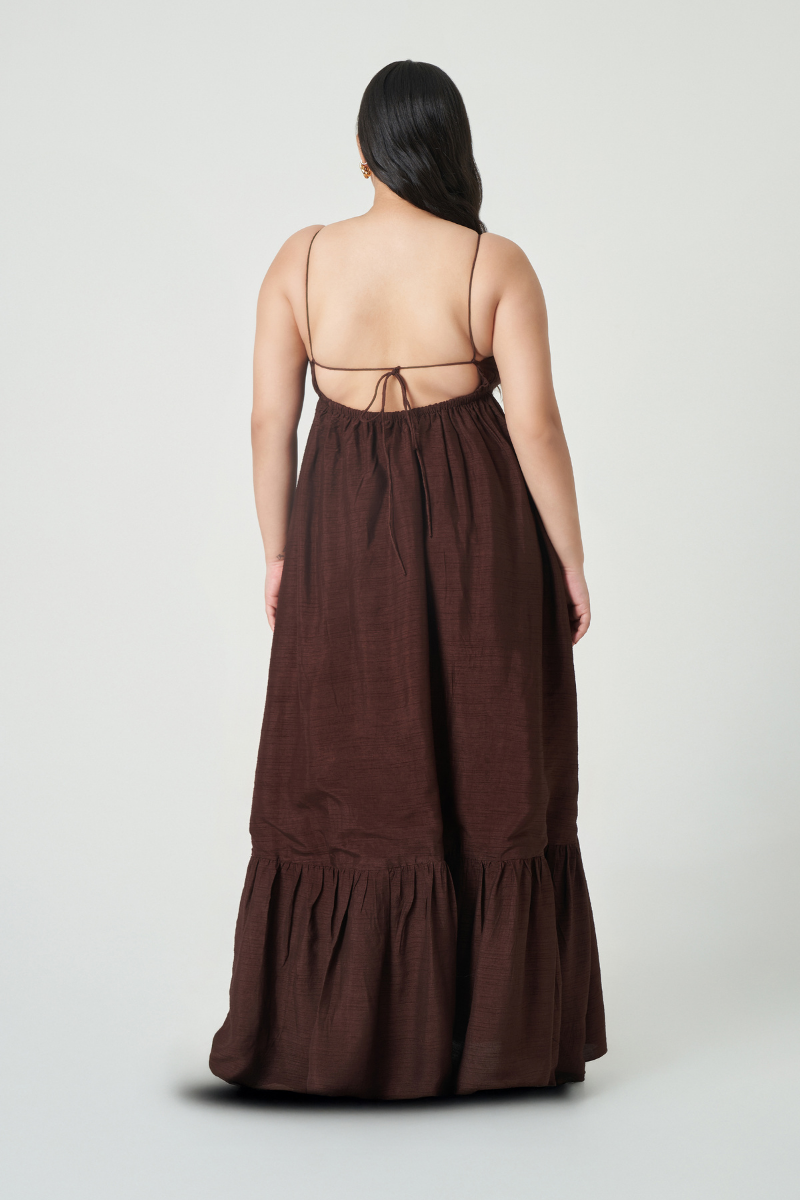 AMARA DRESS IN DARK WALNUT - CULT MIA