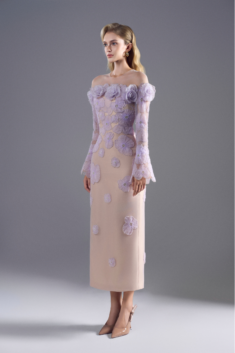 midi purple cocktail dress Purple off Shoulder Velvet Midi Dress