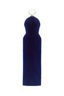 Maison Des Copains Lumirel sheath midi dress in royal blue, shown on a model with a fitted silhouette and elegant design.