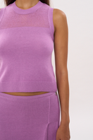 Purple La G top by La Granni, stylish sleeveless blouse with ruffled details, perfect for casual or dressy occasions.
