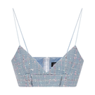 Sudi Etuz tweed crop top with short sleeves and fitted design, featuring a classic textured tweed fabric.