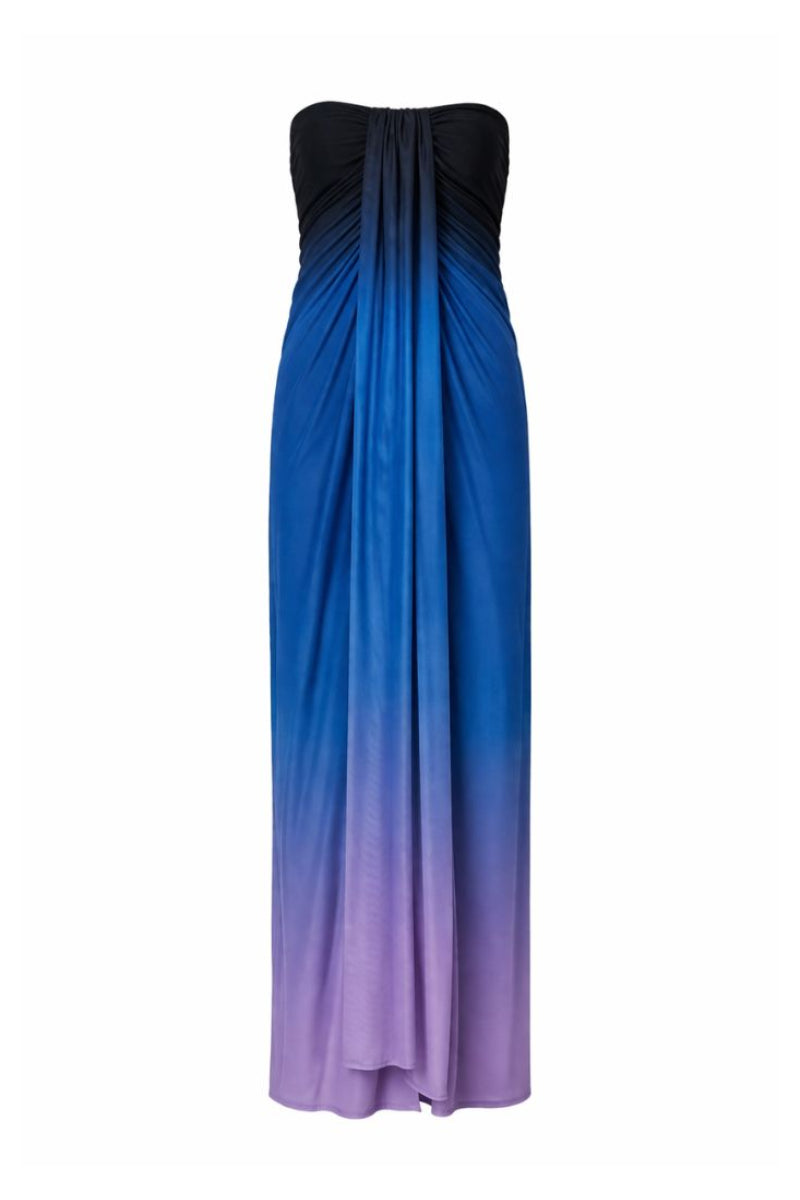 Baobab Lena Maxi Dress in Tramonto Blu, flowing blue maxi dress with elegant fabric and relaxed fit, perfect for summer wear.