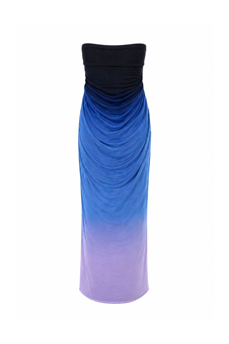 Baobab Lena maxi dress in Tramonto Blu, flowing navy blue maxi dress with elegant fabric and relaxed fit.