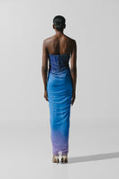Baobab Lena maxi dress in Tramonto Blu, flowing fabric, sleeveless design, and elegant style perfect for summer wear.