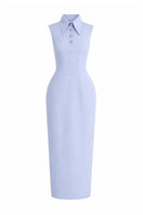 Pastel blue sleeveless maxi dress by Keira Tong, flowing fabric with a relaxed fit, ideal for casual or summer wear.