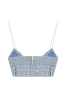 Sudi Etuz tweed crop top featuring a stylish, textured pattern, short sleeves, and a fitted design for a fashionable look.