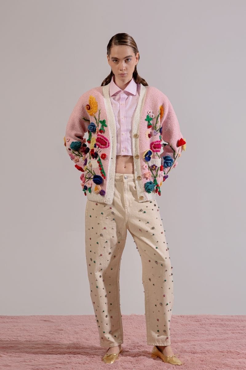 FLORIS PINK EMBROIDERED OVERSIZED CARDI - CULT MIA