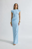 Deme By Gabriella CULT MIA X DEME maxi dress with floral pattern, flowing fabric, and sleeveless design on a model.