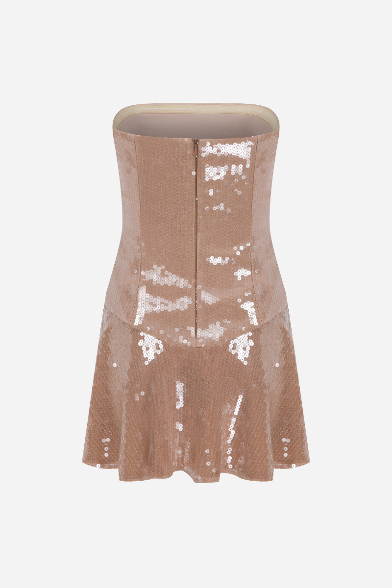 ELISA DRESS IN BEIGE SEQUIN - CULT MIA