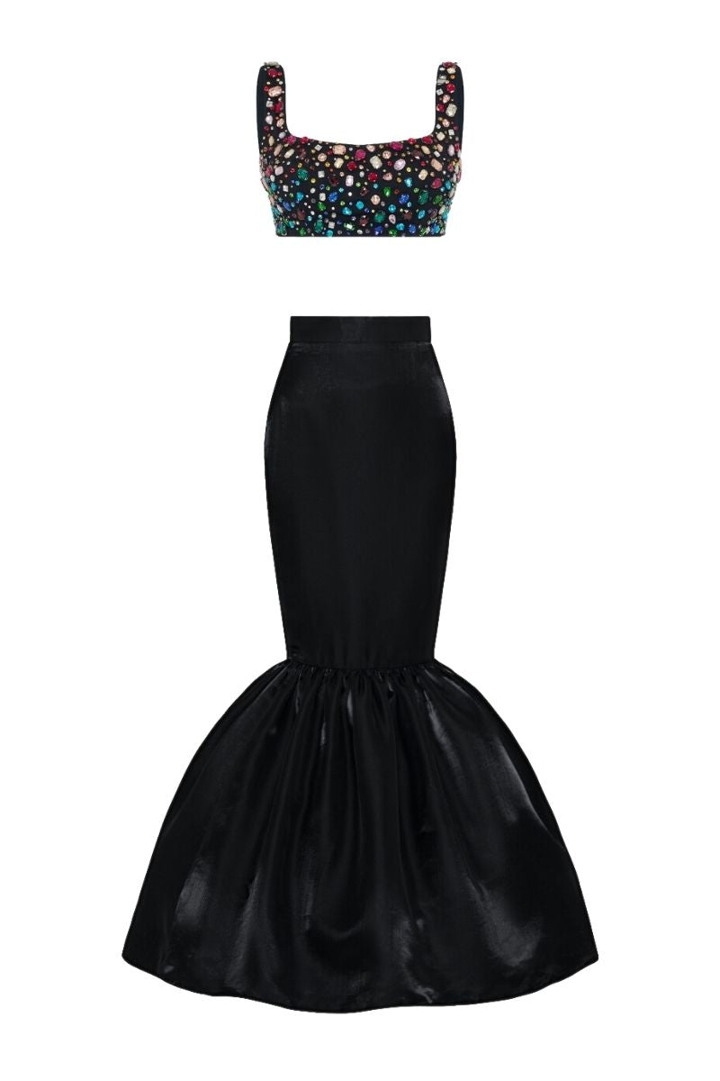 QUEEN RHINESTONE TOP AND SKIRT SET - CULT MIA