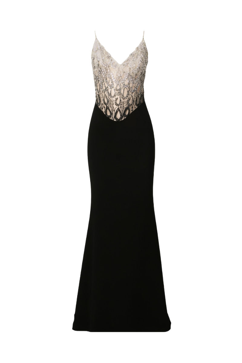 ROUND-NECK LONG STRAIGHT DRESS IN BLACK