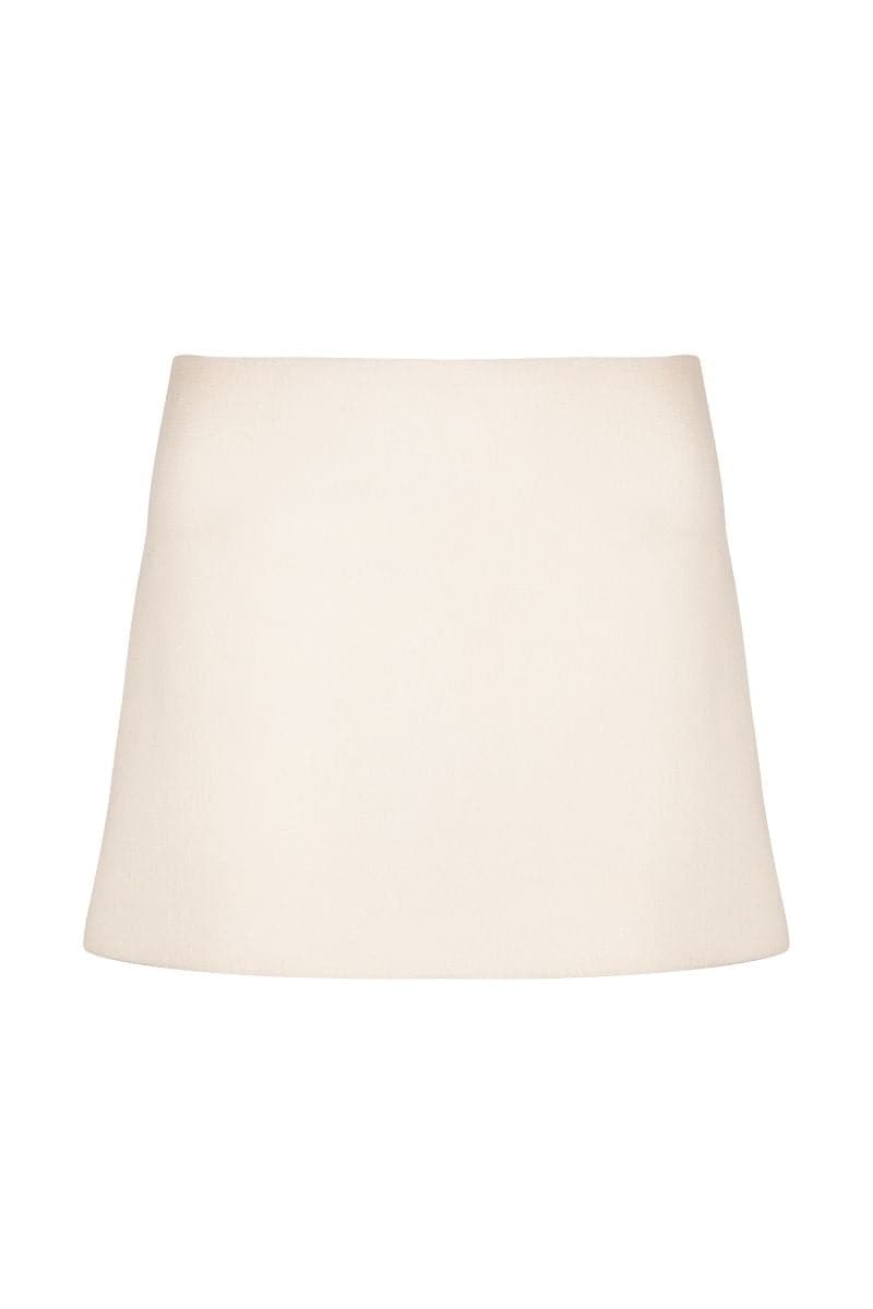 Ivory high-rise mini skirt from Nara Niro, showcasing a stylish short skirt with a fitted waist and clean design.