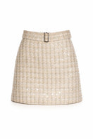 Aquarel Studio Iris Mini Skirt in gold, stylish high-waisted mini skirt with a smooth fabric finish.
