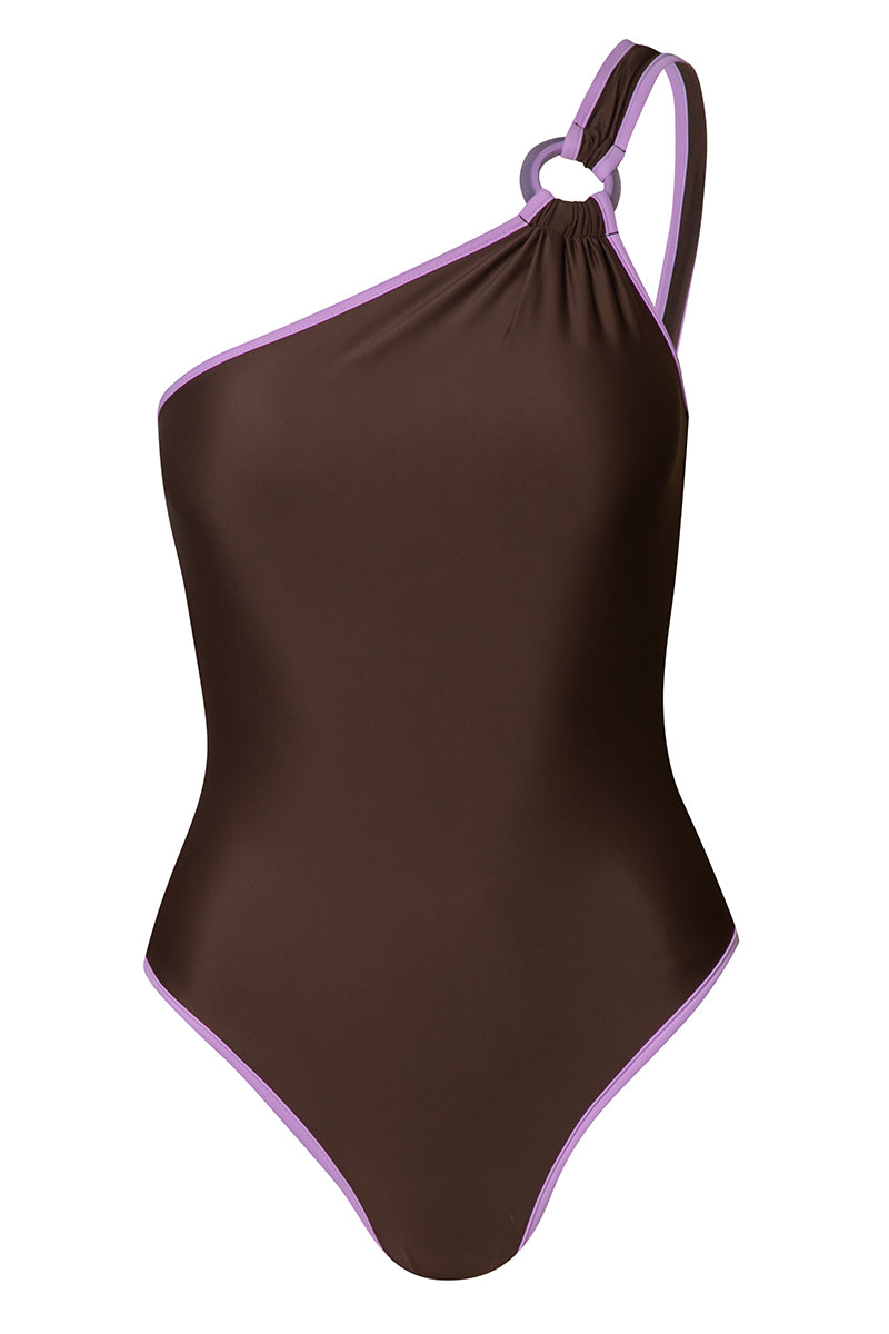 Baobab Asaka one-piece swimsuit in Ciocco Lavanda with a stylish design, featuring lavender color and comfortable fit.