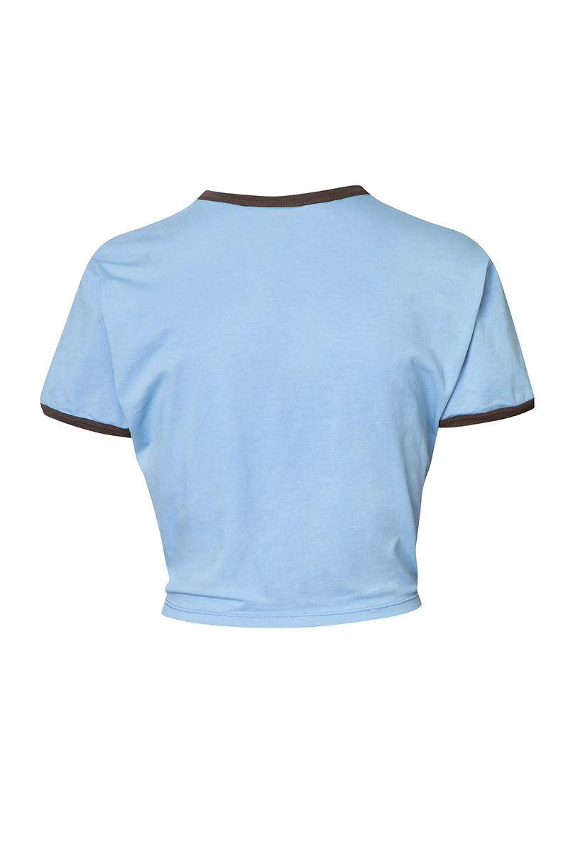 Baobab TIKA T-shirt in blu moca, casual shirt with a relaxed fit and soft fabric, displayed on a plain background.