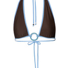 Baobab Helena bikini top in Moca Blu with adjustable straps and tropical print, perfect for beach or poolside wear.