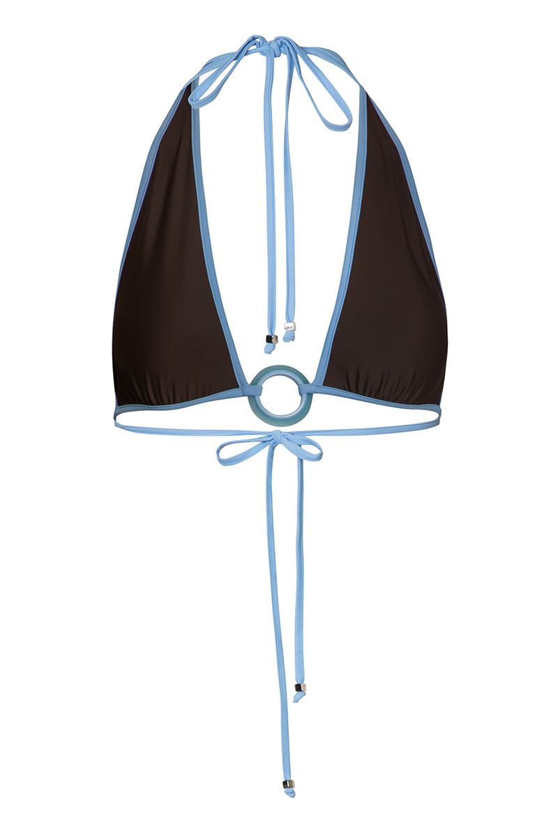 Baobab Helena bikini top in Moca Blu, featuring stylish design and vibrant blue color, perfect for beach or poolwear.