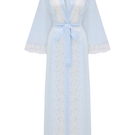 Long cotton voile robe by Bocan Couture featuring off-white lace details and a flowing, elegant design.