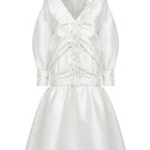 White Plan Valeria belted coat hanging on a wooden hanger, showcasing its tailored design and belt detail.