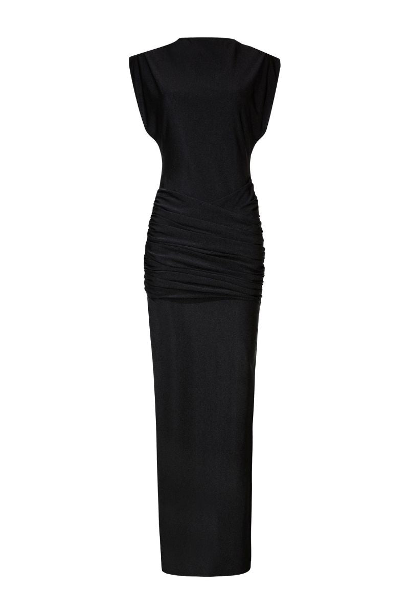 LEDIEL Mocca Largo gown in black featuring a flowing design and elegant fabric, perfect for formal occasions.