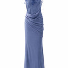 LECIA Vienna Copper Liquid Pleat Gown in Lumin Blue, a flowing maxi dress with metallic pleats and elegant design.