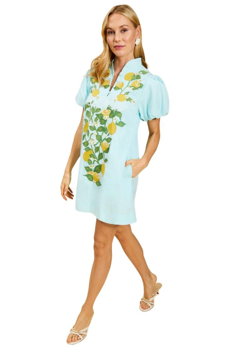 Mestiza New York Ellianna mini dress in Sorrento Citrus with vibrant citrus print and sleeveless design, perfect for summer wear.
