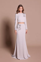 Tarık Ediz ASMINA Mink Co-ords set featuring a stylish top and matching pants, displayed from the front view.