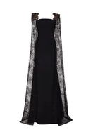 Black Tarık Ediz gown with elegant design, featuring intricate details and a flowing silhouette.