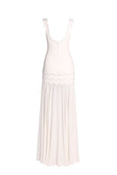 Tarık Ediz Rosie Vanilla maxi dress displayed on a ghost mannequin, back view showcasing its elegant design and fabric details.