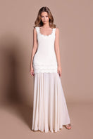 Tarık Ediz Rosie Vanilla Maxi Dress, front view showcasing elegant design and flowing fabric.