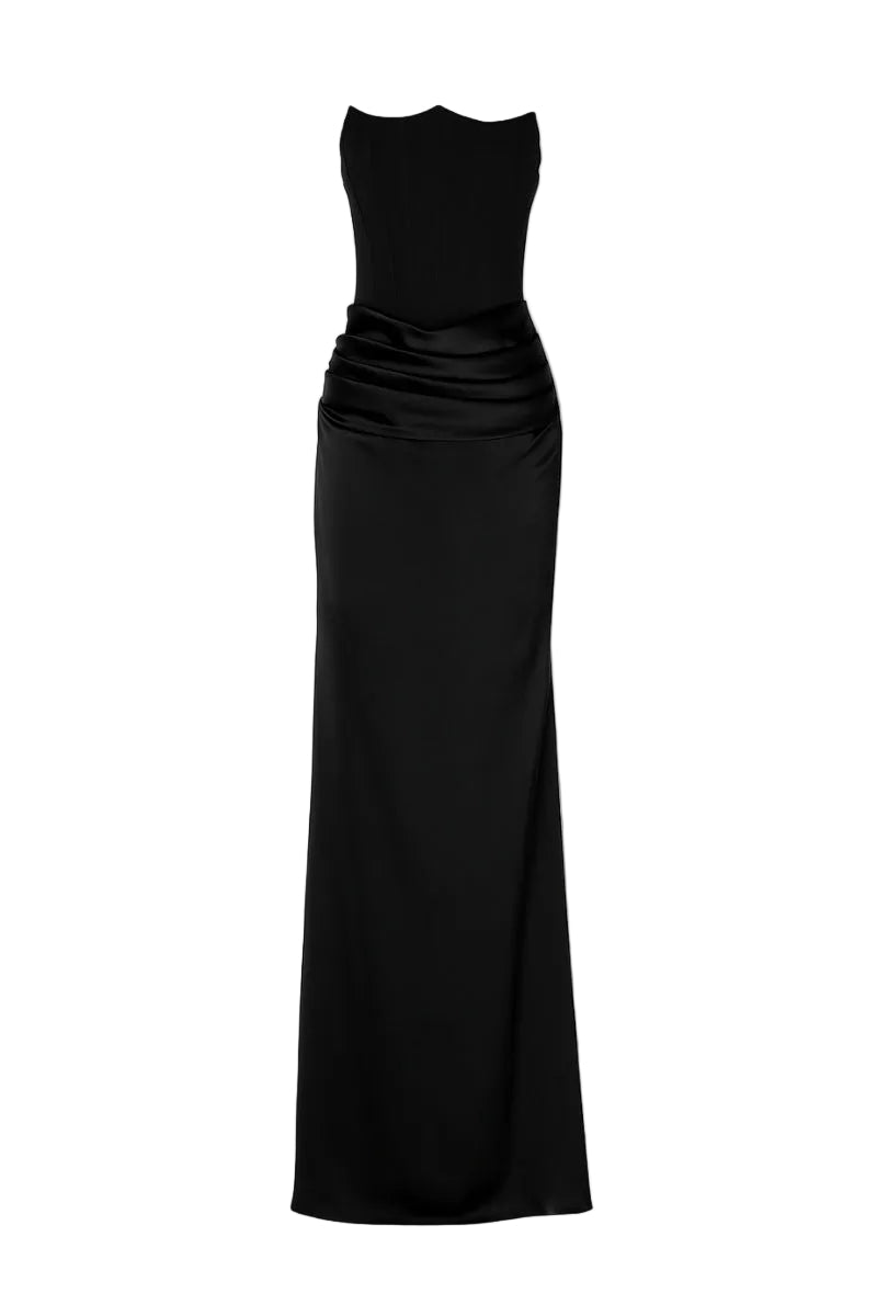 WOOL SILK EVENING GOWN IN BLACK | CULT MIA | JINSUN WOOL SILK EVENING GOWN IN BLACK | CULT MIA | JINSUN