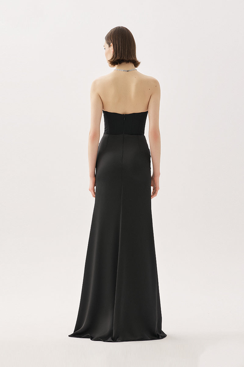 Tarık Ediz black maxi dress named Gladys, featuring a flowing silhouette and elegant design, shown in image 66544_04.