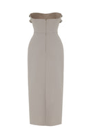 Back view of Tarık Ediz Atalia Mink Midi Dress on ghost mannequin, showcasing elegant design and luxurious fabric.