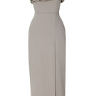 Elegant ATALIA Mink Dress by Tarık Ediz, front view on ghost mannequin, showcasing its midi length and sophisticated design.
