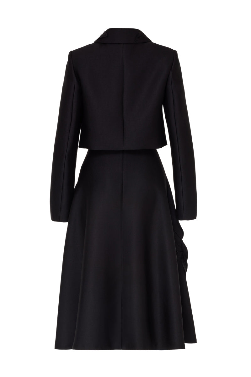 Black Tarık Ediz Agatha co-ords set on ghost mannequin, showing the back design and fit of the stylish matching top and pants.