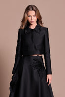 Black Agatha co-ords set by Tarık Ediz, featuring stylish matching top and pants with intricate design details.