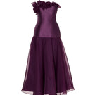 Tarık Ediz Lincoln cranberry midi dress displayed on ghost mannequin, showcasing elegant design and fitted silhouette.