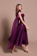 Tarık Ediz cranberry juice midi dress with back design, elegant evening wear for special occasions.